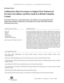 Collaborative Data Governance to Support First Nations-Led Overdose Surveillance and Data Analysis in British Columbia, Canada