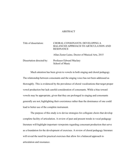 Choral Consonants: Developing a Balanced Approach to Articulation and Resonance