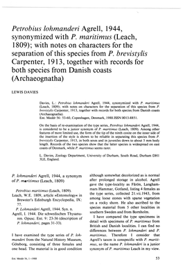 Synonymized with P. Maritimus (Leach, 1809); with Notes on Characters for the Separation of This Species from P