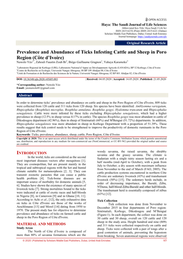 Prevalence and Abundance of Ticks Infesting Cattle and Sheep in Poro