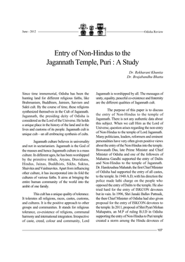 Entry of Non-Hindus to the Jagannath Temple, Puri : a Study