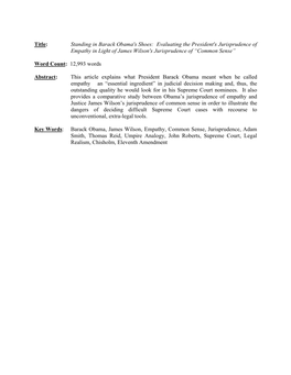 Standing in Barack Obama's Shoes: Evaluating the President's Jurisprudence of Empathy in Light of James Wilson's Jurisprudence of “Common Sense”