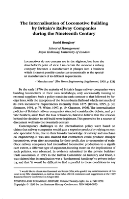 The Internalisation of Locomotive Building by Britain's Railway Companies During the Nineteenth Century