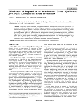 Effectiveness of Dispersal of an Ornithocorous Cactus Myrtillocactus Geometrizans (Cactaceae) in a Patchy Environment