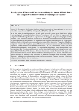 Stratigraphie, Klima- Und Umweltentwicklung Der Letzten 400 000 Jahre Im Saalegebiet Und Harzvorland (Forschungsstand 2006)*