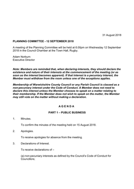 Planning Committee 12 September 2018 Agenda