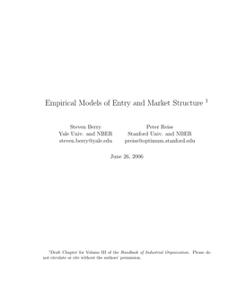 Empirical Models of Entry and Market Structure 1
