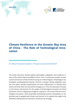 Climate Resilience in the Greater Bay Area of China - the Role of Technological Inno- Vation