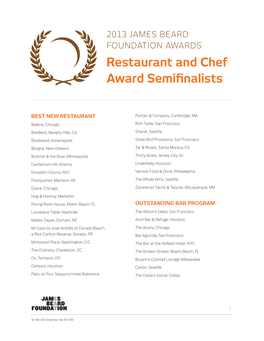 Restaurant and Chef Award Semifinalists