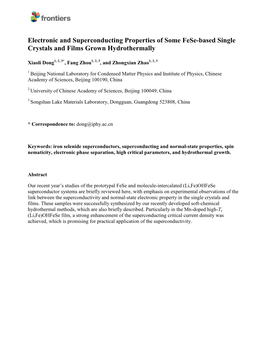 Electronic and Superconducting Properties of Some Fese-Based Single Crystals and Films Grown Hydrothermally