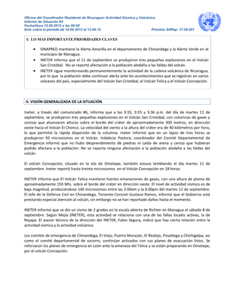 Ineter, a Través Del Comunicado #6, Informa Que a Las 3:33, 3:35 Y 3:36 P.M