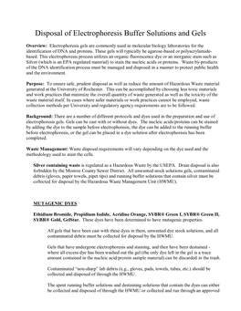 Disposal of Electrophoresis Gels and Solutions