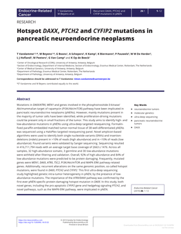 Hotspot DAXX, PTCH2 and CYFIP2 Mutations in Pancreatic Neuroendocrine Neoplasms