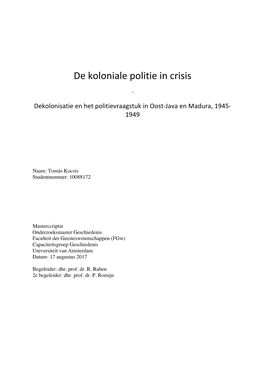 De Koloniale Politie in Crisis