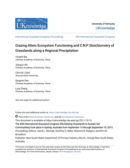 Grazing Alters Ecosystem Functioning and C:N:P Stoichiometry of Grasslands Along a Regional Precipitation