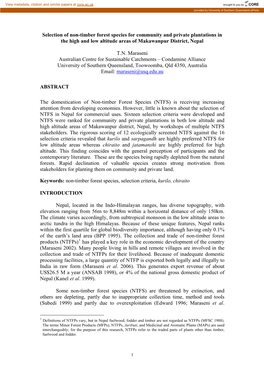 Selection of Non-Timber Forest Species for Community and Private Plantation in the High and Low Altitude Areas of Makawanpur