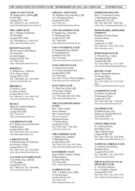 The Association of London Clubs Membership List 2005