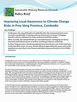 Improving Local Awareness to Climate Change Risks in Prey Veng Province, Cambodia Key Findings