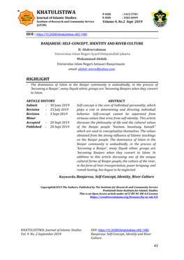 KHATULISTIWA P-ISSN : 1412-5781 Journal of Islamic Studies E-ISSN : 2502-8499 Institute of Research and Community Service Volume 9, No.2 Sept 2019 (LP2M)