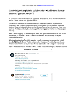 Can Mindgeek Explain Its Collaboration with Libelous Twitter Account “@Brainonporn”?