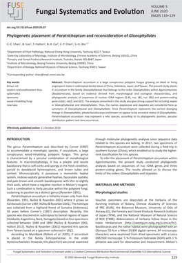 Phylogenetic Placement of Paratrichaptum and Reconsideration of Gloeophyllales