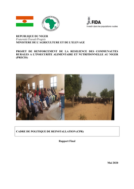REPUBLIQUE DU NIGER Fraternité-Travail-Progrès MINISTERE DE L’AGRICULTURE ET DE L’ELEVAGE