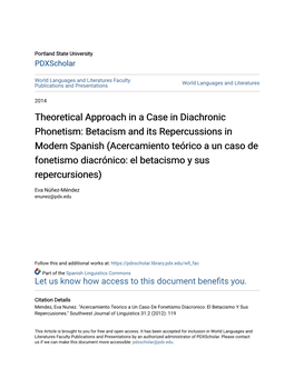 Betacism and Its Repercussions in Modern Spanish (Acercamiento Teórico a Un Caso De Fonetismo Diacrónico: El Betacismo Y Sus Repercursiones)