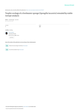 Trophic Ecology of a Freshwater Sponge (Spongilla Lacustris) Revealed by Stable Isotope Analysis