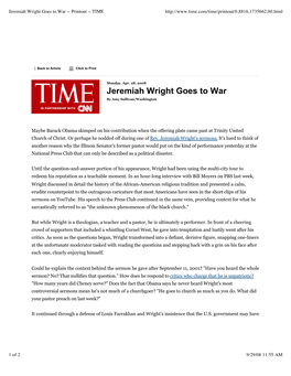 Jeremiah Wright Goes to War -- Printout -- TIME