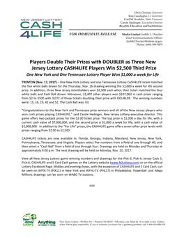 Players Double Their Prizes with DOUBLER As Three New Jersey