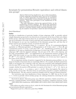 Invariants for Critical Dimension Groups and Permutation-Hermite