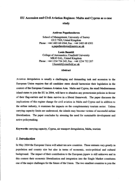 EU Accession and Civil Aviation Regimes: Malta and Cyprus As a Case