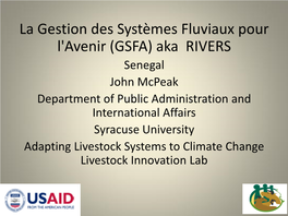 La Gestion Des Systèmes Fluviaux Pour L'avenir (GSFA)