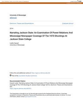 An Examination of Power Relations and Mississippi Newspaper Coverage of the 1970 Shootings at Jackson State College