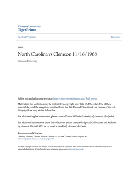 North Carolina Vs Clemson 11/16/1968 Clemson University