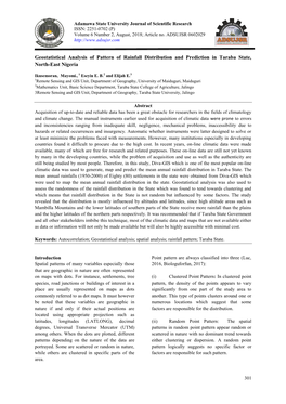 Geostatistical Analysis of Pattern of Rainfall Distribution and Prediction in Taraba State, North-East Nigeria