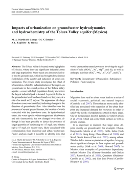 Impacts of Urbanization on Groundwater Hydrodynamics and Hydrochemistry of the Toluca Valley Aquifer (Mexico)