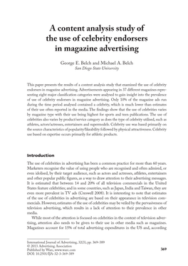 A Content Analysis Study of the Use of Celebrity Endorsers in Magazine Advertising