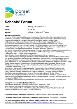 Schools' Forum 26 March 2021 Agenda Item: 2