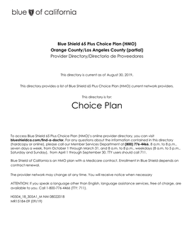 Choice Plan (HMO) Orange County/Los Angeles County (Partial) Provider Directory/Directorio De Proveedores