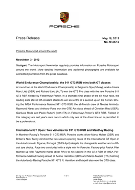 Press Release May 16, 2012 No