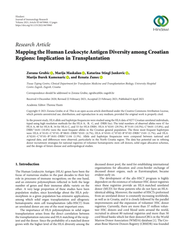 Mapping the Human Leukocyte Antigen Diversity Among Croatian Regions: Implication in Transplantation