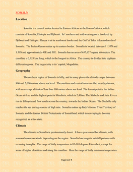 SOMALIA Location Geography Climate