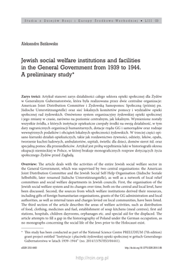 Jewish Social Welfare Institutions and Facilities in the General Government from 1939 to 1944