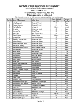 Biotechnology, Year 2013 40% Are Pass Marks in Written Test the University Reserves the Right to Correct Any Typographical Error, Omission, Etc