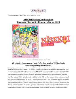 NISEKOI Series Confirmed for Complete Blu-Ray Set Release in Spring 2020