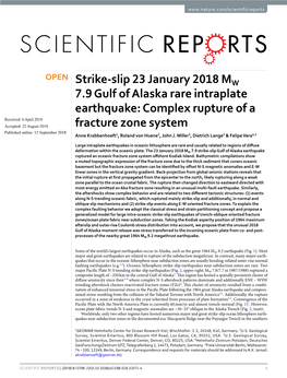 Strike-Slip 23 January 2018 MW 7.9 Gulf of Alaska Rare Intraplate