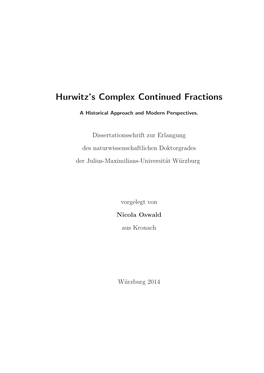 Hurwitz's Complex Continued Fractions