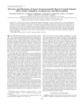 Diversity and Phylogeny of Insect Trypanosomatids Based on Small Subunit Rrna Genes: Polyphyly of Leptomonas and Blastocrithidia