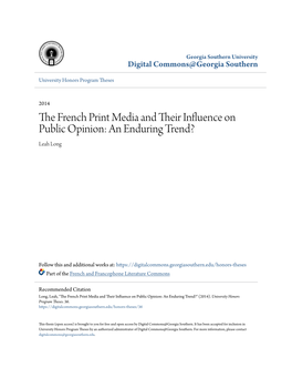 The French Print Media and Their Influence on Public Opinion: an Enduring Trend?